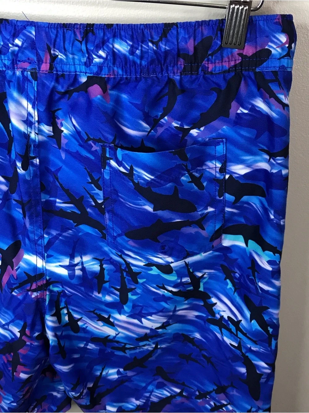 Lands' End Blue Shark-Pattern Kids Swim Trunks Sz XL 14H-16H